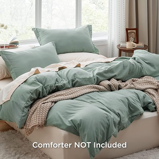 Bedsure Sage Green Duvet Cover Full Size - 3 Pieces Prewashed Extra Soft Cotton-Like Polyester Bedding Set, Includes 1 Duvet Cover 80x90 Inches with Zipper Closure & 2 Pillow Shams, No Comforter