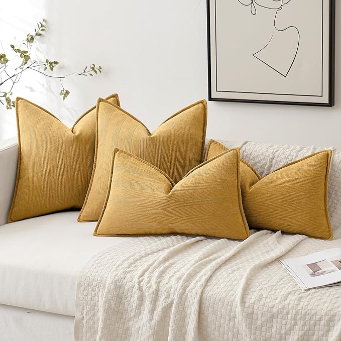 MIULEE Pack of 2 Gold Decorative Pillow Covers 24x24 Inch Soft Chenille Luxurious Couch Throw Pillows Farmhouse Cushion Covers Euro Shams with Elegant Design for Sofa Bedroom Living Room Spring Decor