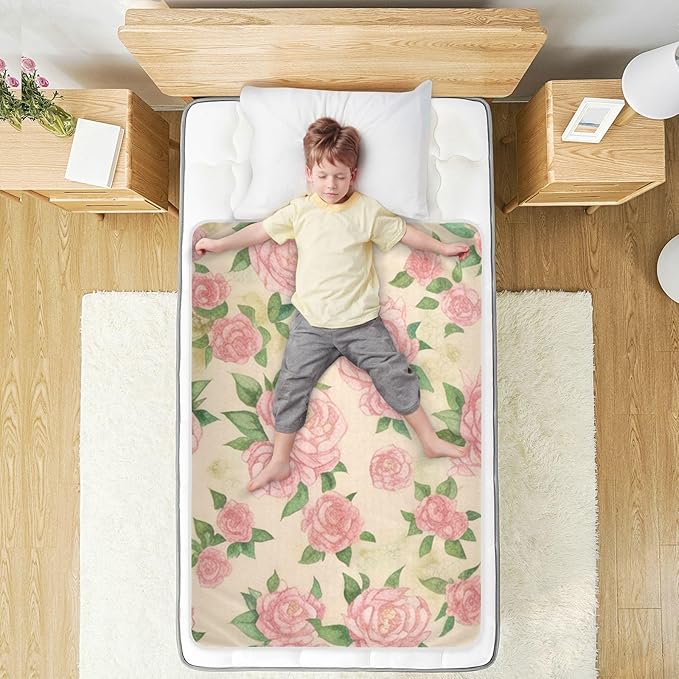 Waterproof Bed Pad Reusable Changing Pad Toddler Mattress Protector Large Pee Pad Baby Diaper Pad Soft Washable Liner Beige Pink Peony