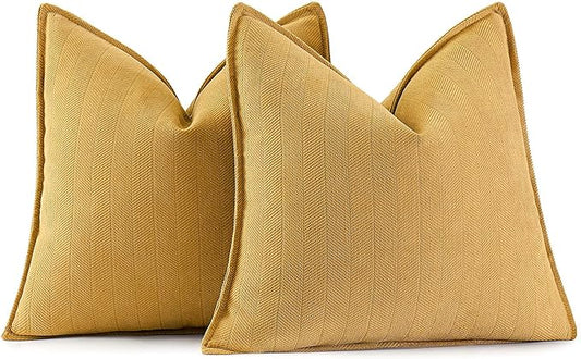 MIULEE Pack of 2 Gold Decorative Pillow Covers 26x26 Inch Soft Chenille Luxurious Couch Throw Pillows Farmhouse Cushion Covers Euro Shams with Elegant Design for Sofa Bedroom Living Room Spring Decor