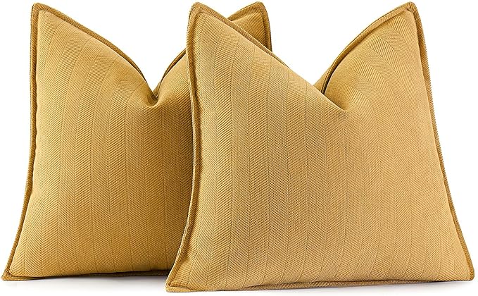 MIULEE Pack of 2 Gold Decorative Pillow Covers 16x16 Inch Soft Chenille Luxurious Couch Throw Pillows Farmhouse Cushion Covers with Elegant Design for Sofa Bedroom Living Room Spring Home Decor
