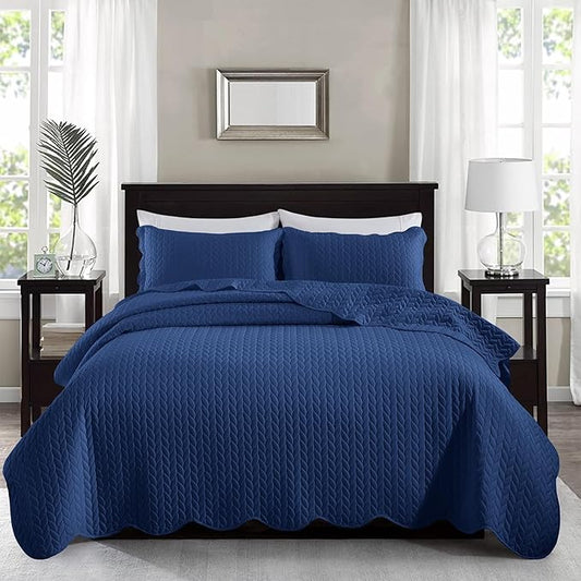 MOONLIGHT20015 California King 8 Pack Quilt Bedding Set Size (118"x106") + 2 Pillow Shams (20" x 36"+ 2") - 3 Pcs All Season Reversible Microfiber Coverlet Embossed Quilt Bedspread (Navy)