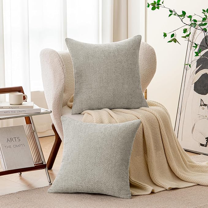 a moment Grey-Beige Chenille Throw Pillow Covers 22x22 Inch Pack of 2 Modern Decorative Throw Pillow Cases Farmhouse Cross Throw Pillowcases Home Decor for Sofa Bedroom Living Room
