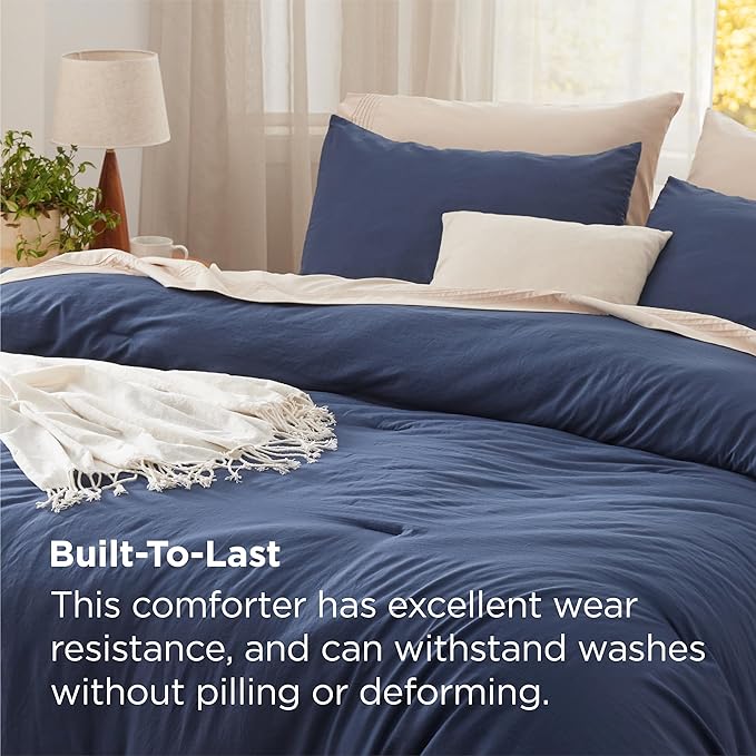 Bedsure King Comforter Set, Navy Soft Prewashed Bedding for All Seasons, 3 Pieces GentleSoft™ Bed Set, 1 Lightweight Comforter (104"x90") and 2 Pillowcases (20"x36")