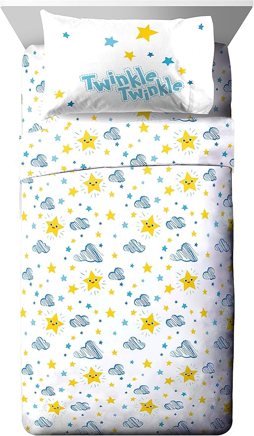 Jay Franco CoComelon Little Star 7 Piece Full Size Bed Set - Includes Comforter & Sheet Set - Bedding Features JJ, YoYo, & Tomtom - Super Soft Fade Resistant Microfiber (Official CoComelon Product)
