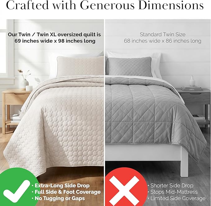 Southshore Fine Living, Inc. Dorm Comforter, Twin/XL Quilt Bedding Set, College Dorm Room Bedding Essentials, Stain Resistant, Machine Washable, XL/Twin Quilt Bed Spread with Pillow Sham, Bone Color