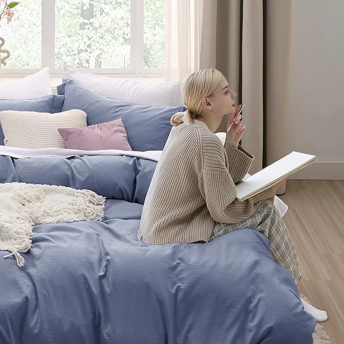 Bedsure Slate Blue Duvet Cover Full Size - 3 Pieces Prewashed Extra Soft Cotton-Like Polyester Bedding Set, Includes 1 Duvet Cover 80x90 Inches with Zipper Closure & 2 Pillow Shams, No Comforter