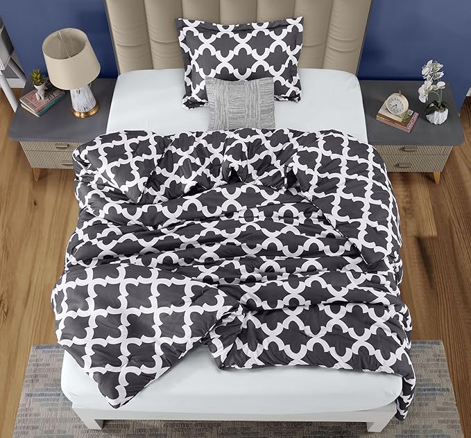 Printed Comforter Set (Grey, Twin) with 1 Pillow Sham - Luxurious Soft Brushed Microfiber - Goose Down Alternative Comforter by Utopia Bedding