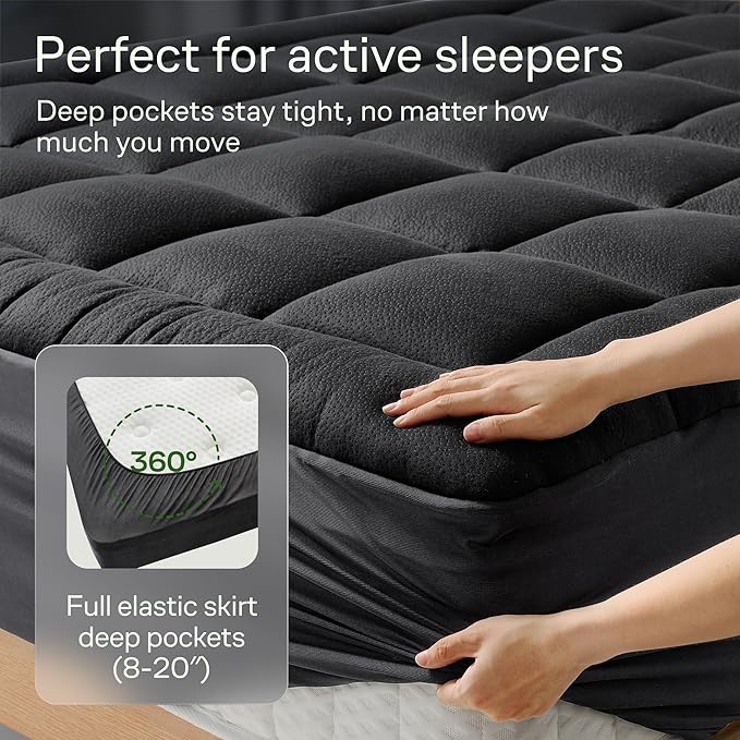Ultra Soft California King Size Mattress Topper - Viscose Made from Bamboo Pillow Top Mattress Pad for Back Pain Relief - Naturally Cooling for Hot Sleepers, Black