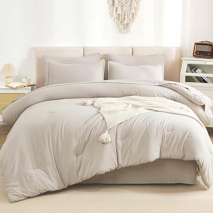 Litanika King Size Comforter Set Linen - 7 Pieces Bed in a Bag King Bedding Comforter Sets, Solid Lightweight Bed Set with Comforter, Sheets, Pillowcases & Shams