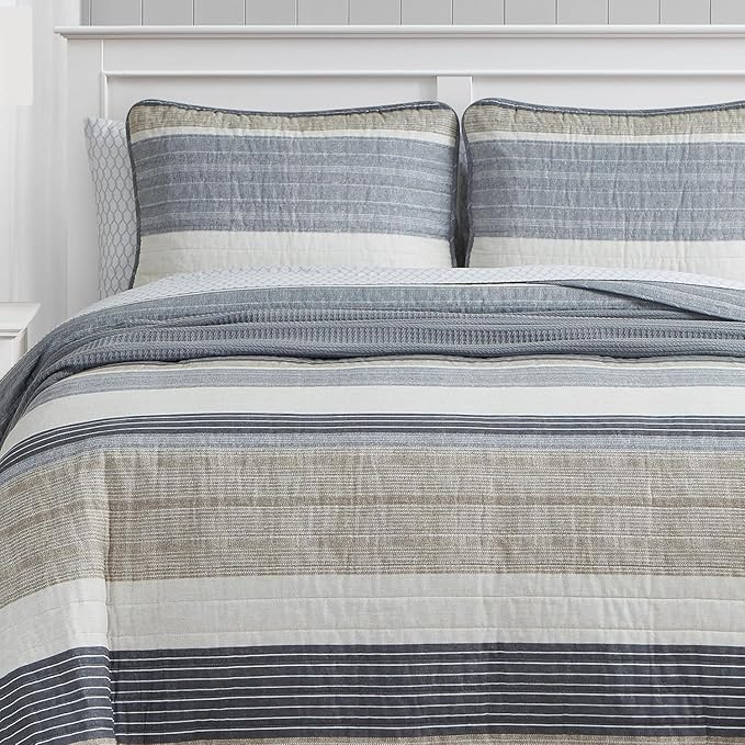 Nautica- King Quilt Set, Cotton Reversible Bedding Set, All Season Designer Home Décor (Ridgeport Beige, King)