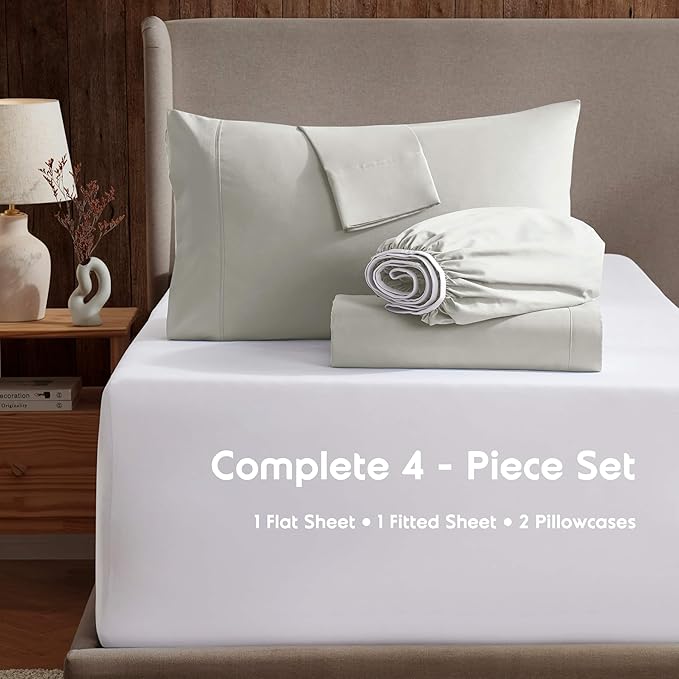 Nestl Bed Linen Set - Short Queen 4Piece Sheet Set, Microfiber, Off White, Lightweight, Breathable, Wrinkle Free