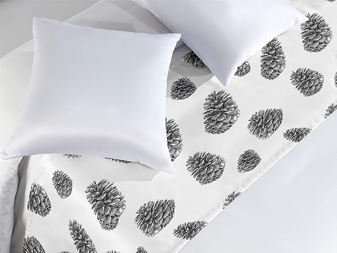 Lunarable Pine Cone Bed Runner, Detailed Hand Drawn Sketch of Fir Tree Repetition in Monochrome, Decorative Accent Bedding Scarf for Hotels Homes and Guestrooms, Queen, Charcoal White