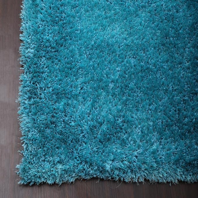 Hand Tufted SHAG Polyester ECO-Friendly Area Rugs - 4'x6', Rectangle, Turquoise, Solid Plain Design, High Pile Thick Handmade Anti Skid Area Rugs for Living Room, Bed Room K00111