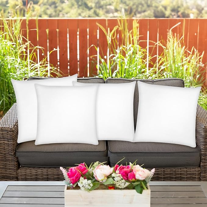 Covers & All Premium Square Throw Pillow Inserts with Covers Set of 4, 26 x 26 Inches White, Decorative Cushions for Couch Sofa Home Decor Office Travel UV Resistant Waterproof Soft Cushions Pillows