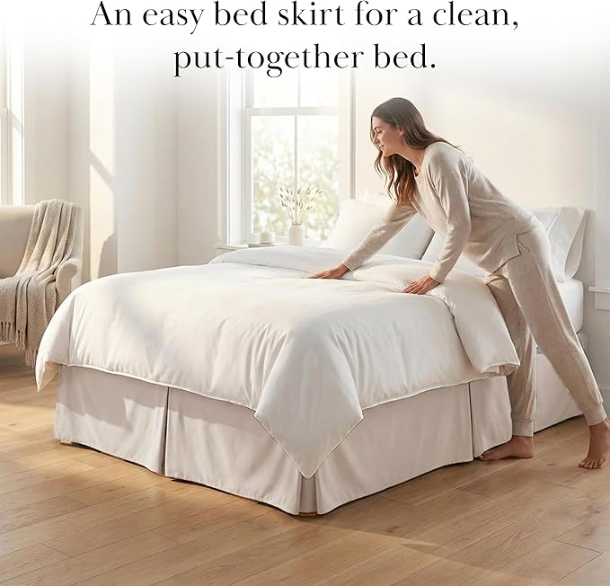Southshore Fine Living, Inc. Pleated Full Bed Skirt 14 Inch Drop - Pet Hair Resistant Dust Ruffle for Full Size Bed - Bone Colored Dust Ruffle, Easy Care Microfiber, Hide Under-Bed Storage - Bone