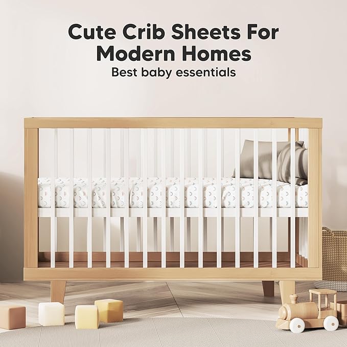KeaBabies 2-Pack Organic Crib Sheets for Boys, Girls - 52x28 Fitted Crib Mattress Sheet Neutral, Breathable Jersey Cotton Cover for Baby Bed, Toddler Mattress, Soft & Cute Prints (Jolly Rainbow)