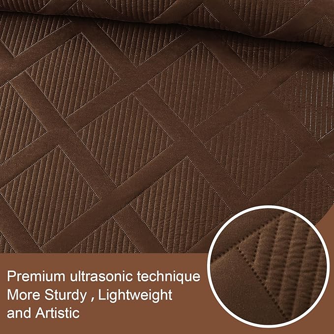 Exclusivo Mezcla Quilts Queen Size - Brown Quilt Set Bedspread with 2 Pillow Shams, Modern Bedding Set with Striped Pattern, Soft Lightweight Bedspreads Queen Size for All Seasons