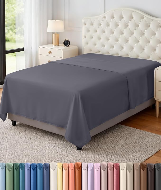 Utopia Bedding Flat Sheet - 1 Pack (Twin XL, Grey) - Soft Brushed Microfiber Fabric - Shrinkage & Fade Resistant Top Sheet - Easy Care Bed Sheet