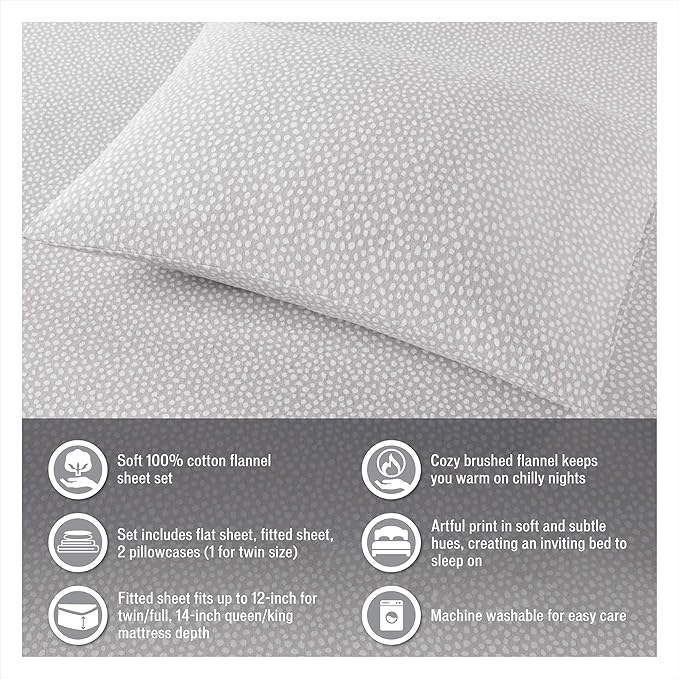 Sleep Philosophy True North Cozy Flannel Warm 100% Cotton Sheet - Novelty Print Animals Stars Cute Ultra Soft Cold Weather Bedding Set, King, Reindeer 4 Piece