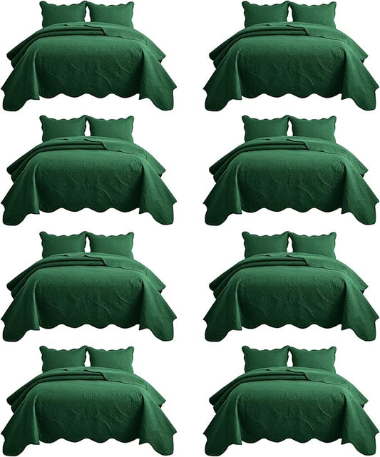 MOONLIGHT20015 8 Pack Quilt King Size Bedding (106" x 96") - Bulk Wholesale for Hotels, Guest Bedroom & Airbnbs - Lightweight Microfiber Reversible Floral Embossed Quilts Bedspreads (Emerald)