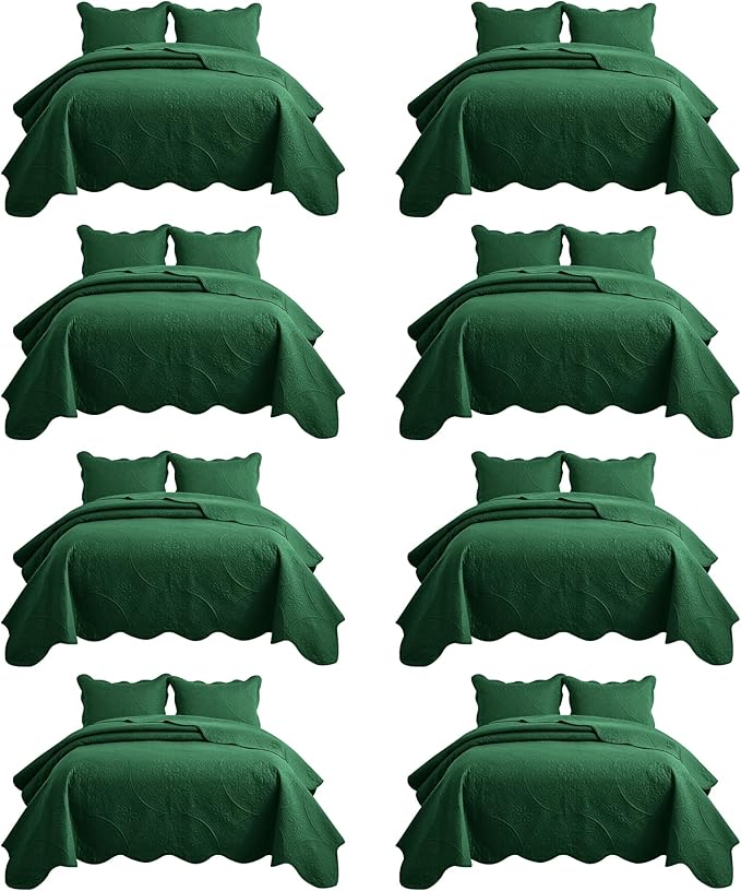 MOONLIGHT20015 8 Pack California King Quilt Bedding Set (118"x106") - Bulk Wholesale for Hotels, Guest Bedroom & Airbnbs - Microfiber Reversible Floral Embossed Quilts Bedspreads (Emerald)