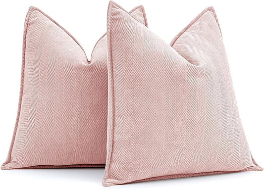 MIULEE Pack of 2 Pink Valentines Decorative Pillow Covers 20x20 Inch Soft Chenille Luxurious Couch Throw Pillows Farmhouse Cushion Covers for Sofa Bedroom Living Room Spring Home Decor