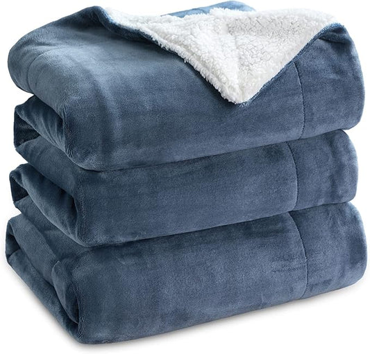 Bedsure GentleSoft Sherpa Fleece Blankets King Size for Bed, Non-Heated, Thick and Warm Throw for Women and Men, Soft Fuzzy Plush King Blanket for Winter, Slate Blue, 108x90 Inches