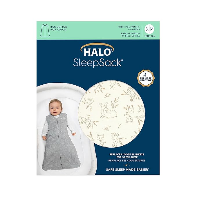 HALO SleepSack, 100% Cotton Wearable Blanket, Swaddle Transition Sleeping Bag, TOG 0.5, Lullaby Forest, Medium, 6-12 Months