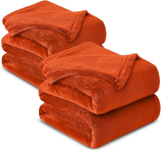MOONLIGHT20015 Fleece Blanket 2 Pack - Super Soft Fluffy Rust Throw Blanket for Sofa and Bed - Warm and Cozy Lightweight 400 GSM Microfiber Bed Throws Blankets, 50x60 Inches (Throw/Travel)