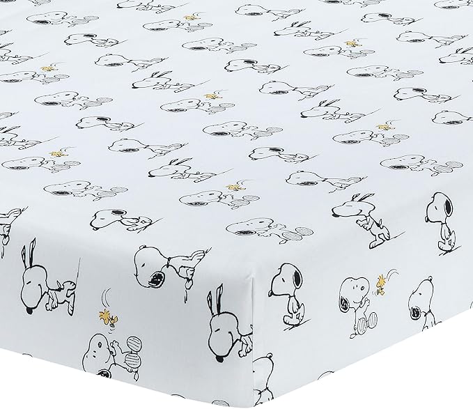 Lambs & Ivy Classic Snoopy 100% Cotton White/Black Fitted Baby Crib Sheet