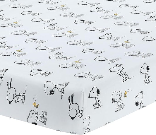 Lambs & Ivy Classic Snoopy 100% Cotton White/Black Fitted Baby Crib Sheet