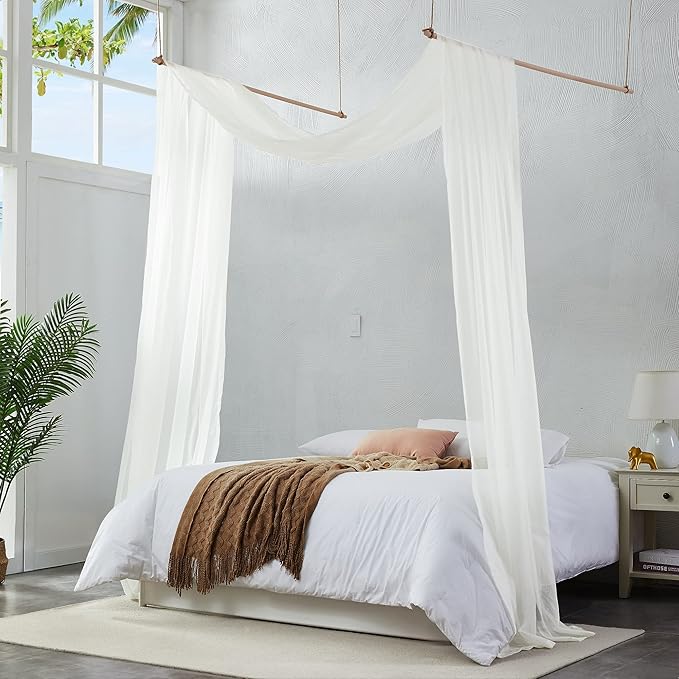 Warm Home Designs Beige Bed Canopy Curtains in 55 x 144 Inch Size. Our Twin Canopy Bed Curtains Work Great as Kids Canopy, Bed Scarf, Bed Curtain or to Enhance Bed Decor. BC Beige 144"