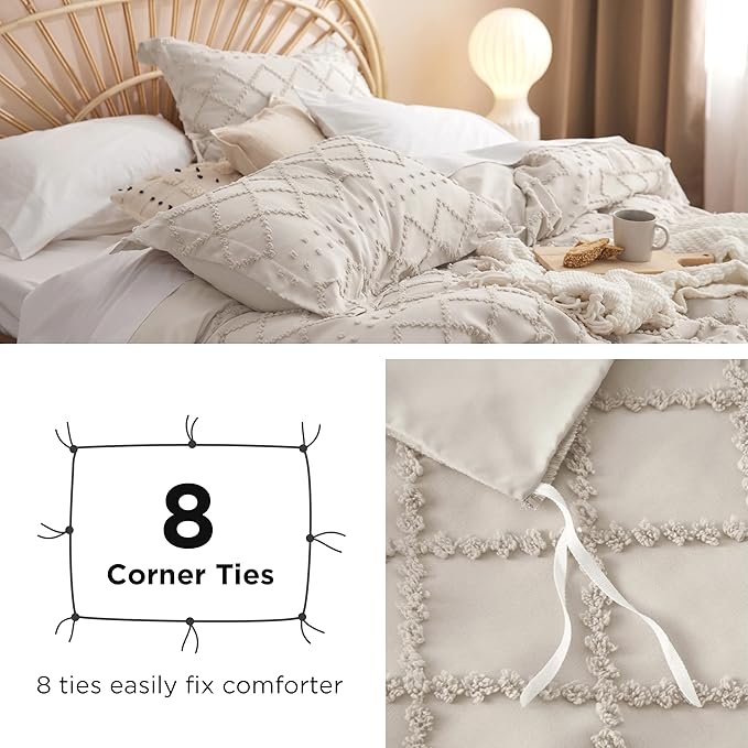 Bedsure Boho Oversized King Duvet Cover - Beige Breathable & Soft Boho Bedding, Machine Washable Comforter Cover for All Seasons, Includes 1 Duvet Cover 120"x98" with 2 Pillow Shams & Zipper Closure