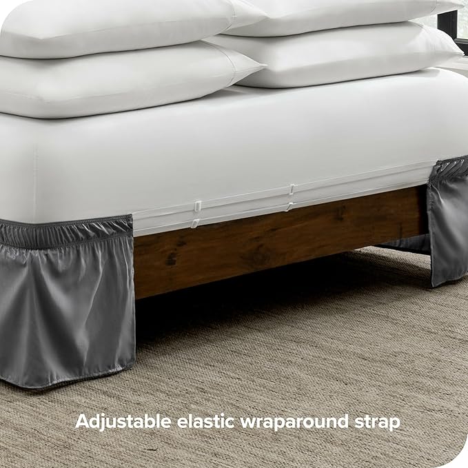 Bare Home Wrap Around Bed Skirt - for Twin XL Size Beds with 15 inch Tailored Drop - Easy Fit Elastic Strap - Adjustable and Ruffled Style - Wrinkle, Fade, and Stain Free (Twin XL, Grey)
