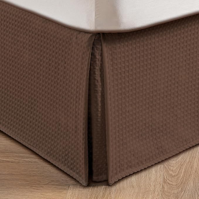 MIYE Pleated Waffle Weave Bed Skirt, Tailored Dust Ruffle 12 Inch Drop Easy Fit, Machine Washable (Brown, Twin - 12" Drop)