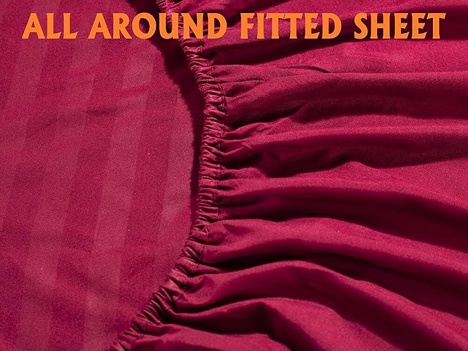 Elegant Comfort Best, Softest, Coziest 6-Piece Sheet Sets! - 1500 Premier Hotel Quality Luxurious Wrinkle Resistant 6-Piece Damask Stripe Bed Sheet Set, California King Burgundy