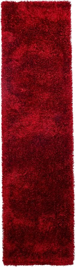 Hand Tufted SHAG Polyester ECO-Friendly Area Rugs - 2'6"x8', Runner, Red, Solid Plain Design, High Pile Thick Handmade Anti Skid Area Rugs for Living Room, Bed Room K00111