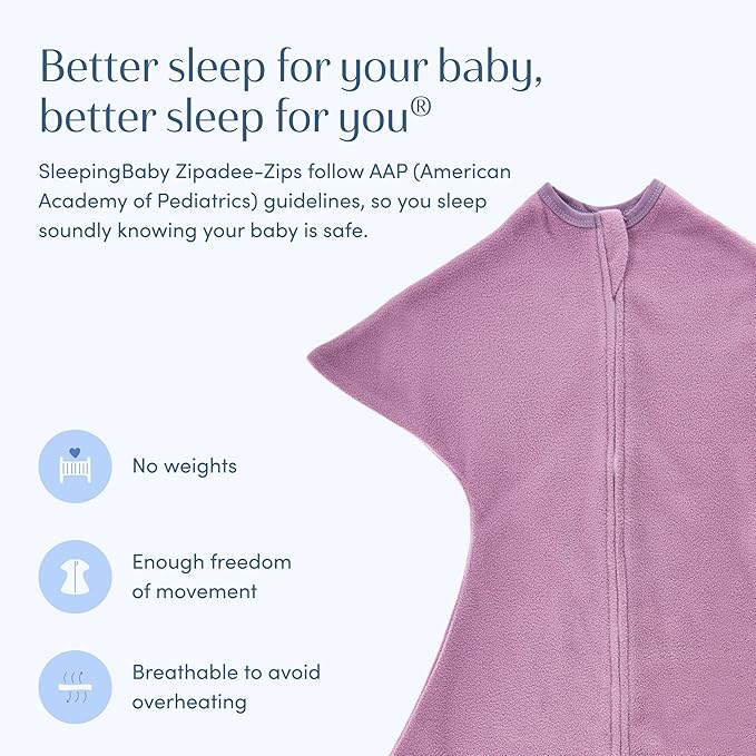 SleepingBaby Zipadee-Zip Transition Swaddle - Cozy Fleece Wearable Blanket with Two-Way Zipper for Baby Sleep - Lavender, Large (12-24 Month)