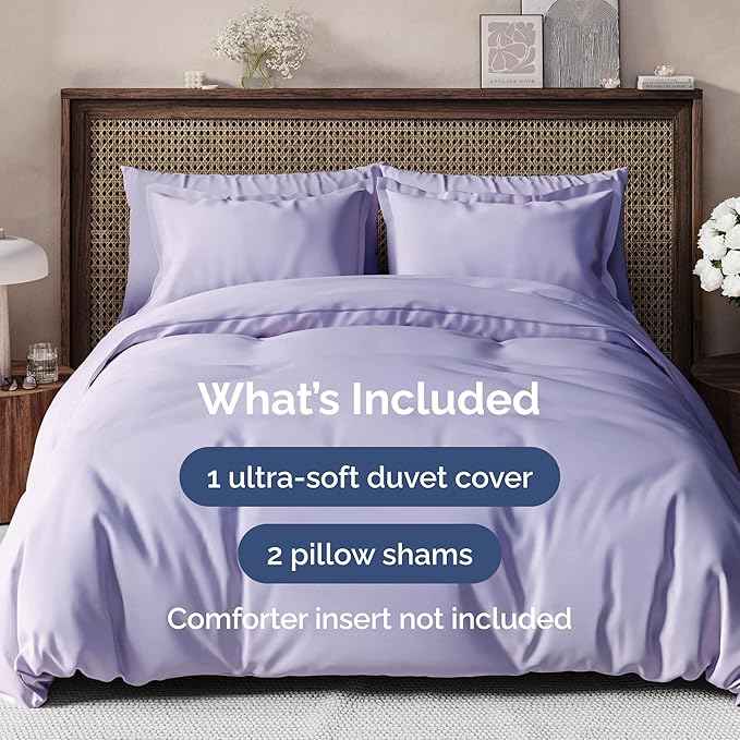 Duvet Cover King Size - Extra Soft King Size Duvet Cover - Lightweight, Breathable & Cozy - Easy Care & Fade Free w/ Zipper Closures & Ties - 104" x 90" Inches - (Lavender) Comforter Not Included