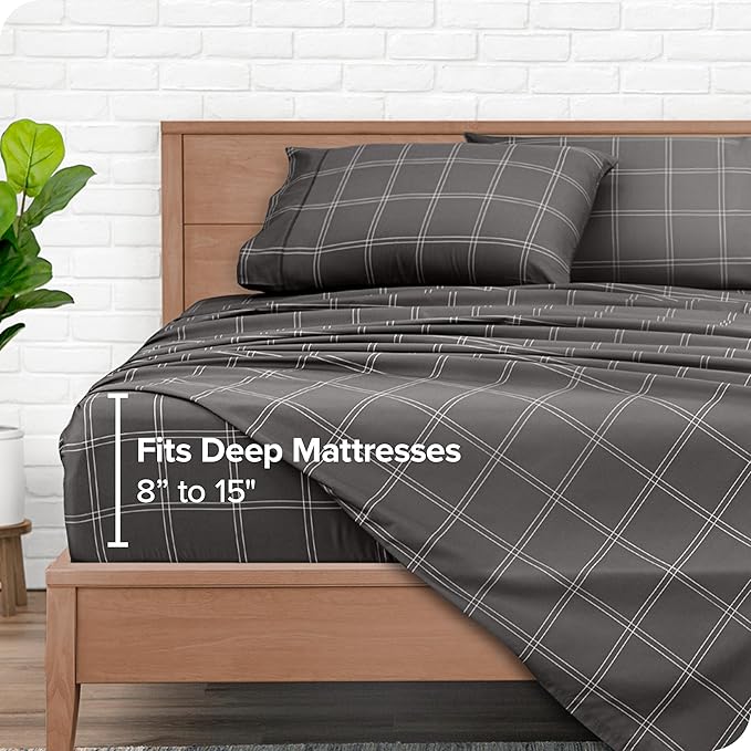 Bare Home Bed-in-A-Bag 7 Piece Comforter & Sheet Set - King - Goose Down Alternative - Ultra-Soft 1800 Premium Bedding Set (King, Modern Plaid - Grey/White)
