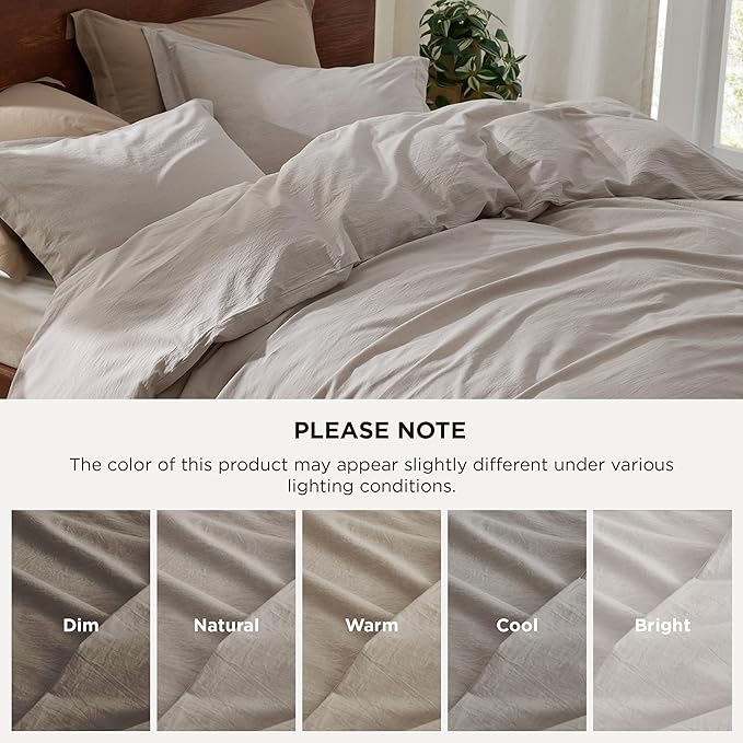 Bedsure 100% Washed Cotton Duvet Cover Full Size - Natural Minimalist Cotton Duvet Cover Linen Like for All Seasons - GentleSoft™ Plain Simple Bedding (Natural, Full, 80"x90")