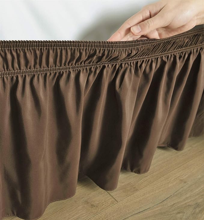 Bed Skirt - Wrap Around Bed Skirts Elastic Dust Ruffles, Easy Fit Wrinkle and Fade Resistant Luxurious Fabric Solid Color, Brown California King Size Beds 15 Inch Drop