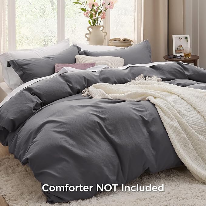 Bedsure Dark Grey California King Duvet Cover - Prewashed Cotton-Like Polyester Extra Soft Bedding Set, Includes 1 Cal King Duvet Cover 104x98 Inches with Zipper Closure & 2 Pillow Shams, No Comforter