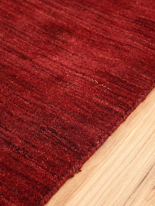 Rugsotic Carpets Hand Knotted Loom Wool ECO-Friendly Area Rugs - 6'7''x9'10'', Rectangle, Red Color, Solid Plain Design, High Pile Handmade Anti Skid Area Rugs for Living Room, Bed Room (L00111)