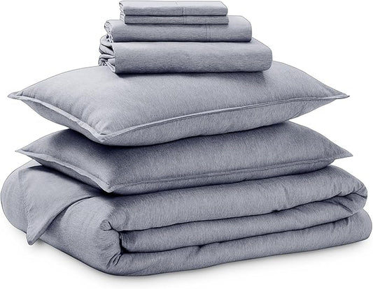 Bare Home Bed-in-A-Bag 7 Piece Comforter & Sheet Set - Queen - Goose Down Alternative - Ultra-Soft 1800 Premium Bedding Set - Cationic (Queen, Heathered Midnight Blue)
