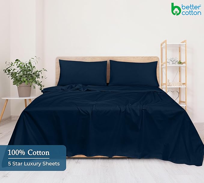 Royale Linens 400 Thread Count 100% American Grown Cotton Flat Sheet - Cooling Sheets - Twin Sheets - Luxury Sateen Weave - Twin Flat Sheet Sold Separately - Navy Flat Sheet Only (Twin, Rivera Navy)