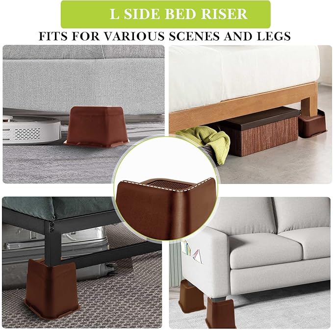 Bed Risers 1 inch, 2 inch, 3 inch, 4 inch, 6 inch, 8 inch Heavy Duty, Oversized Furniture Riser for Couch Sofa Table Chair Leg Frame Dorm, Support up to 6000 Lbs (Chocolat Brown 4 Pack, 4 inch)