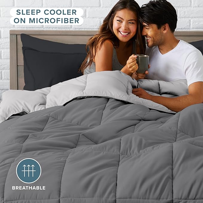 Bare Home Reversible Bed-in-A-Bag Comforter & Sheet Set - California King - Down Alternative - Soft - Bedding Set (Cal King, Grey/Light Grey, Black)