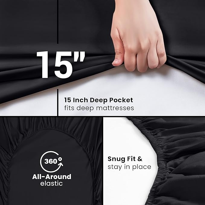 Utopia Bedding Twin Fitted Sheets - Bulk Pack of 2 Bottom Sheets - Soft Brushed Microfiber - Deep Pockets - Shrinkage & Fade Resistant - Easy Care (Twin, Black)